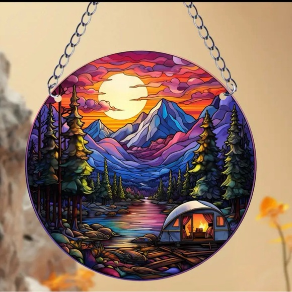 Sunset Camping Acrylic Sun Catcher- Handmade for Window - Picture 2 of 5